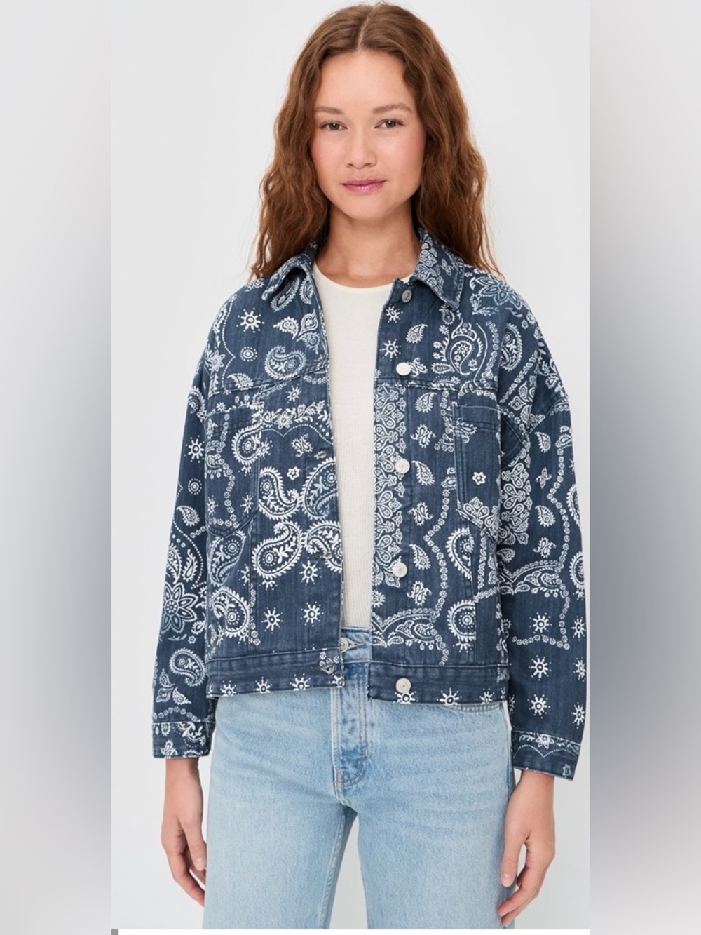 We The Free Opal Swing Printed Bandana Denim Jacket NWT